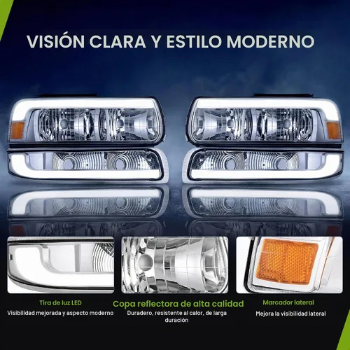 Vista 3 de AUTOSAVER88 Conjunto de faros LED DRL compatible con Chevy Silverado 1500 2500/1500HD 2500HD 3500/2000/2000-2006 Tahoe/Suburban 1999-2002, carcasa