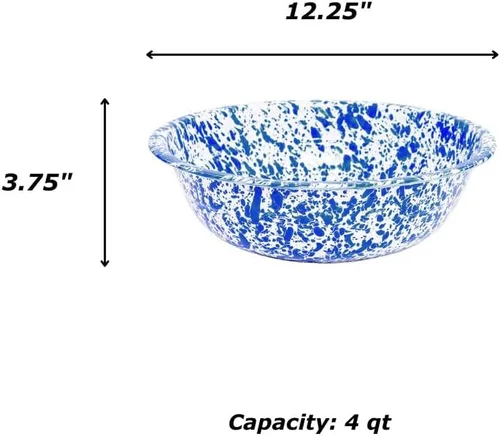 Vista 2 de Enamelware Cuenca pequeña, 4 cuartos de galón, Negro/Blanco Splatter (individual)
