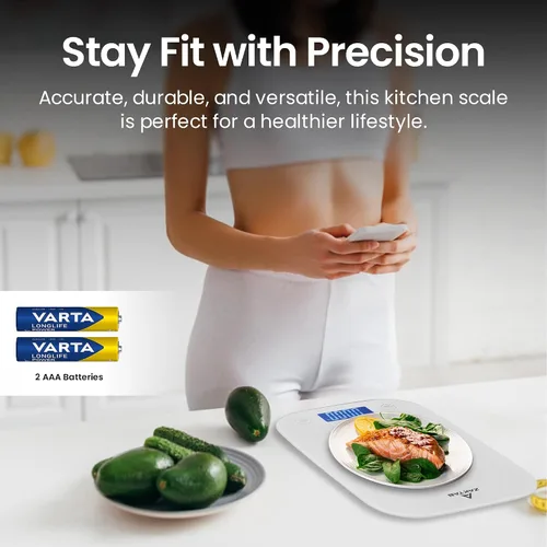 Vista 6 de Báscula digital de acero inoxidable para cocinar y controlar la dieta perfectos, capacidad de 0.04 oz a 4.9 libras, pantalla LCD, tecnología