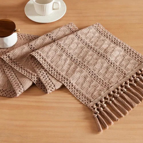 Vista 14 de ZeeMart Camino de mesa bohemio estilo macramé, 12 x 36 pulgadas, color Negro