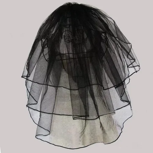 Vista 2 de CENAST Velos cortos de boda para mujer con peine de 3 niveles para Halloween, tul velo de novia