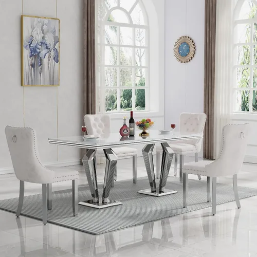 Vista 46 de HomVent - Juego de mesa de comedor de mármol sintético de 68 pulgadas con 4 sillas de terciopelo para cocina Modern Rectangular Faux Marble
