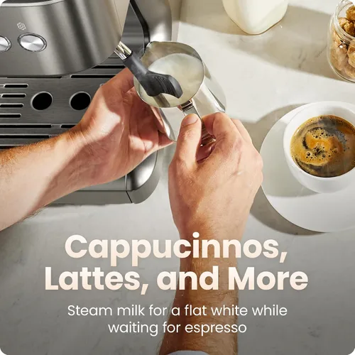 Vista 6 de Chefman Crema Deluxe - Máquina de café expreso con doble caldera, utiliza espumador de leche y café espresso simultáneamente, cafetera profesional