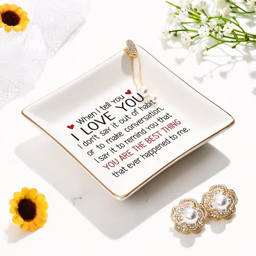 Vista 6 de Homlouue Regalos para el día de San Valentín para ella, plato para anillos de novia, regalo de When I Tell You I Love You para mujeres, idea