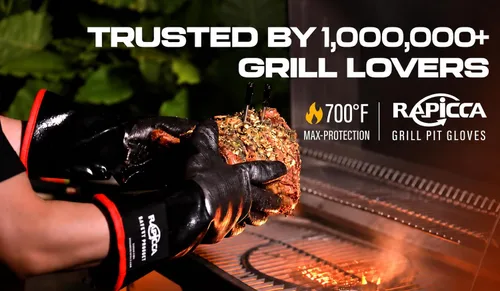 Vista 2 de RAPICCA 700°F Heat Resistant BBQ Grill Gloves, 17 in XL Resistente al aceite, Impermeable, Para Fumar Asar Cocinar Barbacoa, Asador De Pavo De