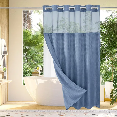 Vista 18 de Gibelle: cortina de ducha pequeña para baño de 36x74, cortina de ducha de punto gofre con juego de forro de tela a presión, no necesita ganchos
