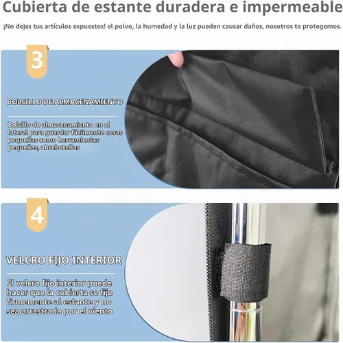 Vista 6 de Cubierta de Estante Impermeable, para Exteriores 600D de Servicio Pesado a Prueba de Polvo, Cubierta para Estantes de Almacenamiento