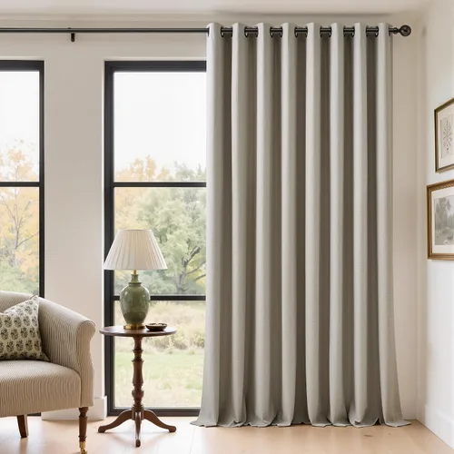 Vista 42 de Cortinas de 100 pulgadas extra anchas 100% opacas marfil con ojales, lino Natural
