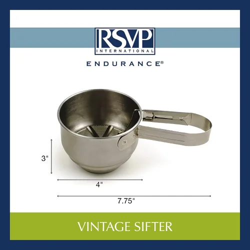 Vista 8 de RSVP International Endurance® - Tamiz vintage de acero inoxidable con una sola mano, 1 taza, para tartas superiores, tamizar harina, adobo