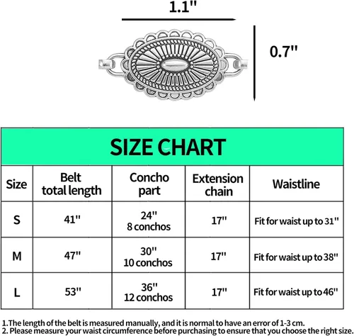 Vista 7 de Cinturón de cadena occidental para mujer, cadena de concho, ajustable, turquesa, metal, bohemio, cadena de cintura para jeans o vestidos