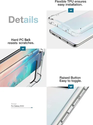 Vista 5 de KIOMY Funda transparente para Samsung Galaxy S10+ / S10 Plus, esquinas de bolsa de aire, a prueba de golpes, funda protectora para teléfono, diseño