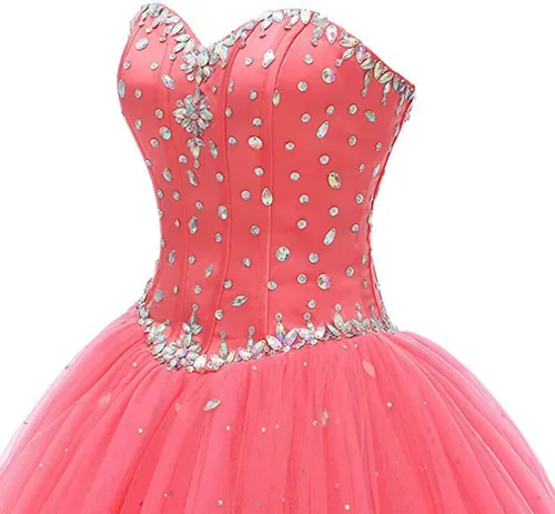 Vista 5 de Likedpage - Vestido de tul con escote de corazón para mujer, diseño para bailes, fiestas, graduaciones y quinceañeras