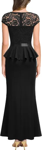 Vista 2 de MISSMAY Vestido largo de cóctel con volantes y encaje floral elegante para mujer Negro
