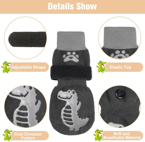 Vista 3 de BEAUTYZOO Calcetines antideslizantes para perros, zapatos de perro para pavimento frío/caliente, protectores de patas con empuñaduras, 3 pares