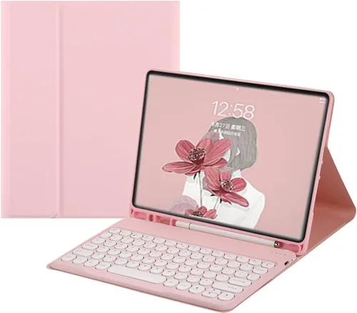 Vista 13 de Funda de teclado para Fire HD 10 Plus/HD 10 (solo para 11ª generación, versión 2021) Linda funda de teclado de color de clave redonda inalámbrica