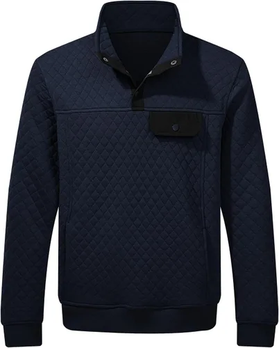 Vista 6 de JMIERR Sudadera acolchada para hombre, casual, de manga larga, cuello alto, con botones