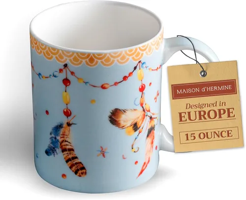 Vista 123 de Maison d' Hermine Taza de café con asas, tazas de porcelana fina de hueso, paquete de una taza de té para bebidas calientes, capuchino, latte