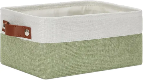 Vista 35 de DULLEMELO Cesta de almacenamiento pequeña para estantes, pequeña cesta plegable de tela rectangular para estantes, armarios, guardería, hogar Beige