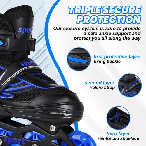 Vista 2 de Patines en línea para niños y niñas, jóvenes y adultos, patines de ruedas ajustables para hombres y mujeres con ruedas completas iluminadas, patines