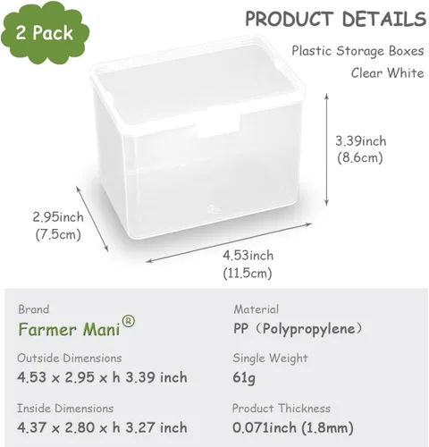 Vista 2 de Mini contenedores rectangulares transparentes de almacenamiento con tapa (4.53 x 2.95 x 3.39 pulgadas), caja rectangular para pastillas, joyas