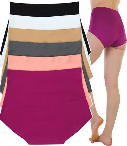Vista 2 de ToBeInStyle Paquete de 6 calzones básicos de cintura alta sin costuras con corte láser para mujer