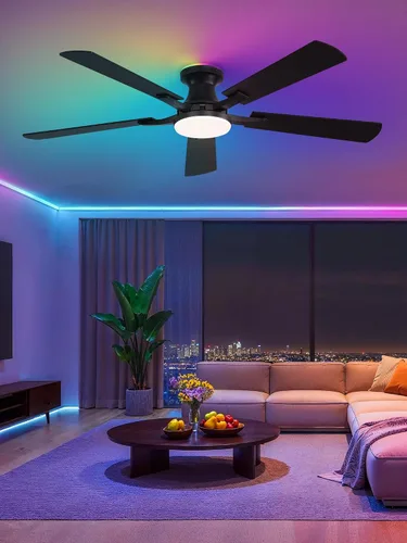 Vista 8 de ZMISHIBO Ventilador de techo inteligente de 52 pulgadas con luz RGB, Alexa/App/Control remoto Negro