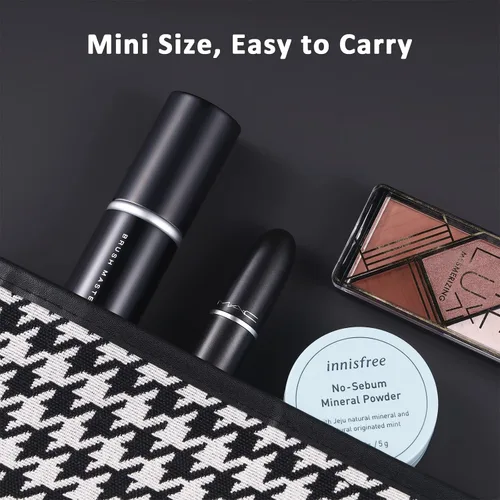 Vista 7 de Brocha de maquillaje retráctil Kabuki para rubor, bronceador, base, polvo, cepillo cosmético facial de viaje Negro