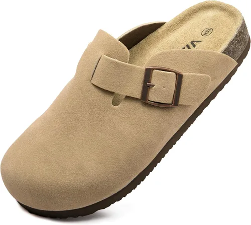 Vista 11 de Zuecos de ante con plantilla de corcho, sandalias de patata, mules de confort con soporte de arco, chanclas cómodas de slip on