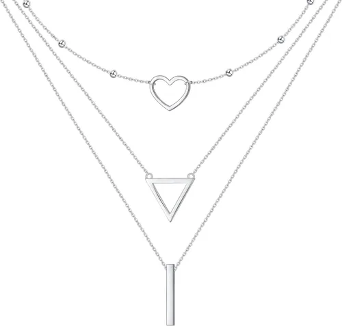 Vista 12 de Collares en Capas para Mujeres Plata de Ley S925 Gargantillas Collar para Mujeres Círculo/Corazón/Doble Círculo/Cruz/Estrella/Collar de Mal de Ojo