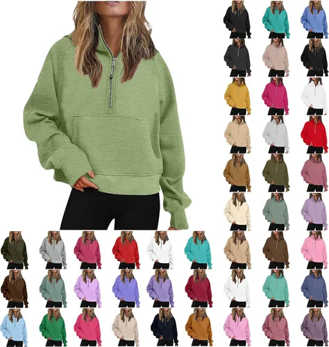 Vista 2 de Sudaderas con capucha para mujer, media cremallera, ropa casual de otoño para mujer, sudadera corta con bolsillo, trajes de moda