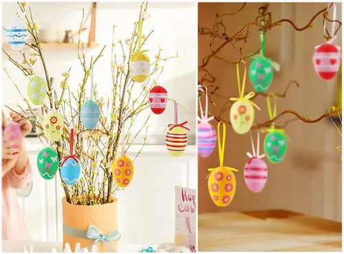 Vista 4 de 24 huevos de Pascua colgantes, regalos de Pascua, regalos de fiesta, rellenos brillantes de cesta de Pascua para decoración de árbol de Pascua