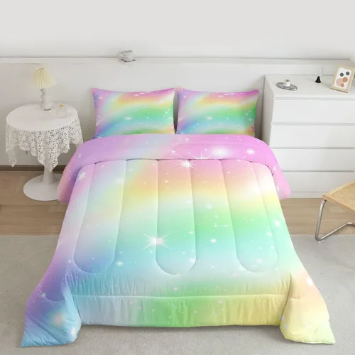 Vista 16 de Feelyou Juego de ropa de cama con diseño de arco iris, juego de edredón para niños, niñas, decoración de notas musicales, edredón de microfibra