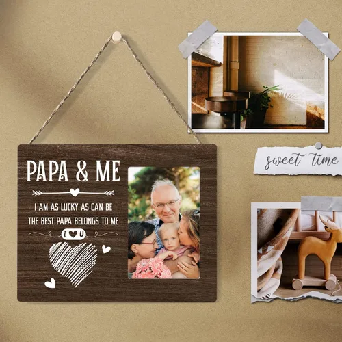 Vista 4 de Nurawo Marco de fotos de madera rústica Papa and Me para mesa o pared (para fotos de 4 x 6 pulgadas), regalo para el abuelo de parte de nieta