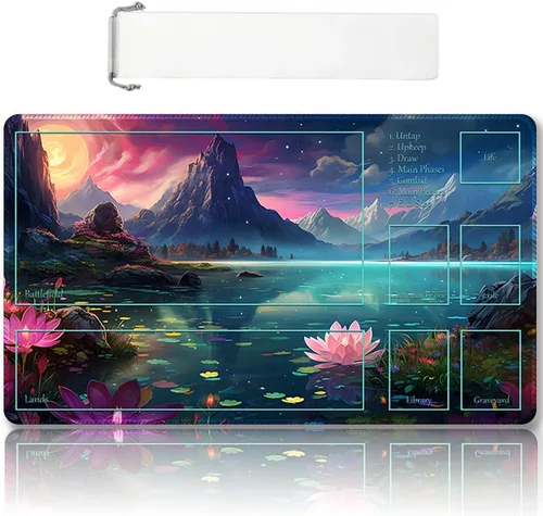 Vista 20 de DAUXID Tapete de Juego MTG Cosido Premium con Zonas y Respaldo de Goma Antideslizante, Tapete de Juego TCG para MTG y Otros Juegos de Cartas, Diseño