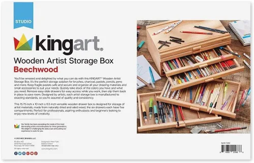 Vista 8 de KINGART Caja de almacenamiento de madera con 6 cajones para artistas, 15-3/4 pulgadas de ancho x 10 pulgadas de profundidad x 6-1/2 pulgadas