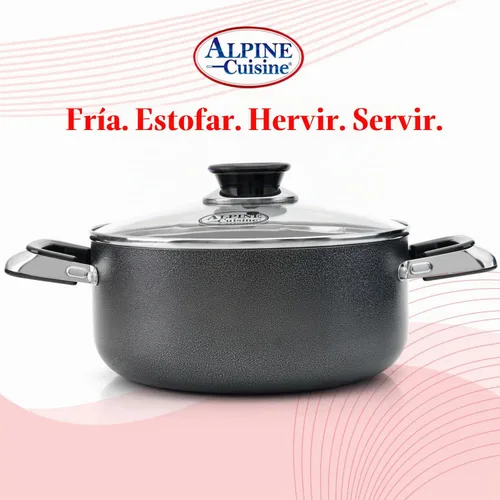 Vista 4 de Alpine Cuisine Olla antiadherente de 2.2 cuartos de galón con tapa de vidrio templado y asas de transporte, utensilios de cocina multiusos, horno
