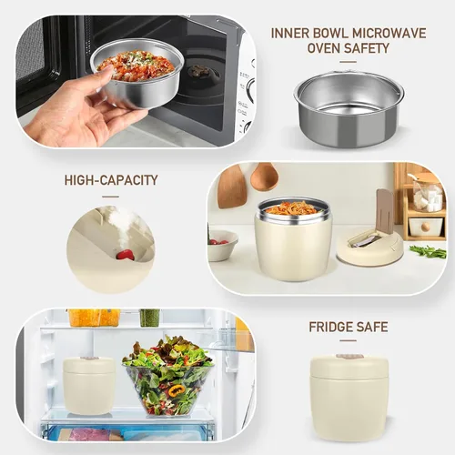 Vista 8 de Termo para comida caliente, 40 onzas, tarro de comida aislado al vacío para adultos, de acero inoxidable, termo de boca ancha, a prueba de fugas
