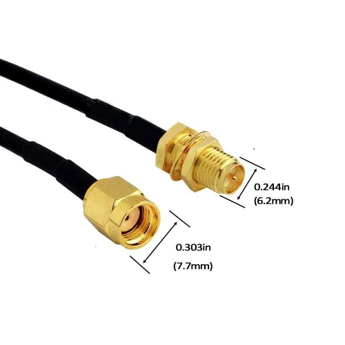 Vista 2 de CORONIR Cable de extensión coaxial RP-SMA de 3.3 ft, conector macho a hembra para enrutador LAN inalámbrico puente y extensión de antena celular