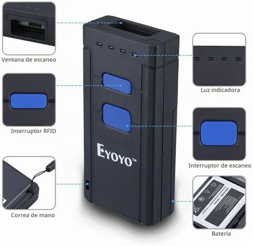 Vista 9 de Eyoyo Mini escáner de código de barras inalámbrico 1D Bluetooth, Bluetooth 3 en 1 y conexión inalámbrica y cableada 2.4G, lector de código de barras