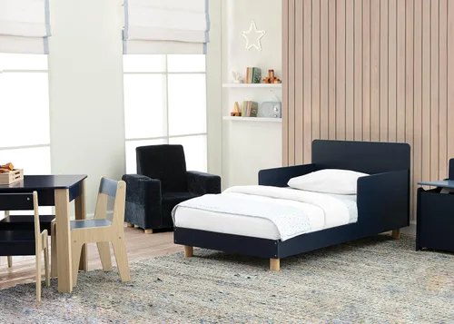 Vista 2 de Delta Children GapKids - Cama para niños pequeños, azul marino/natural + colchón TrueSleep para cuna y niño pequeño (matrimonio)