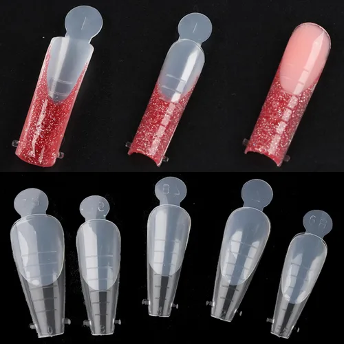 Vista 5 de Calcomanías dobles de forma francesa, 60 piezas de almohadillas de silicona reutilizables de doble forma, puntas de manicura francesa, molde