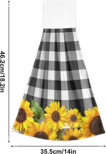 Vista 5 de ALAZA Juego de 2 toallas de cocina colgantes con diseño de girasol amarillo y negro, blanco y negro, juego de toallas de mano, paños absorbentes