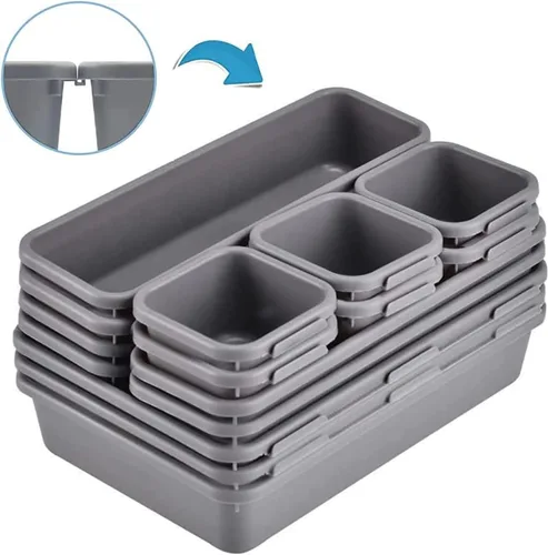 Vista 8 de Kutesna 15 piezas de separadores para cajones de escritorio entrelazados, organizador para oficina, baño, cocina, maquillaje (negro)