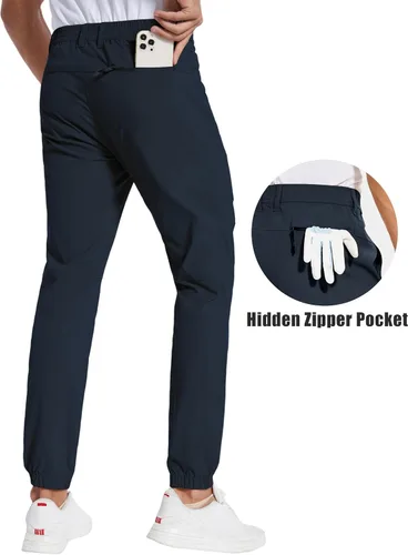 Vista 3 de PULI Pantalones deportivos de golf elásticos para hombre con 4 bolsillos, impermeables, ajustados, para senderismo, casual, viajes, trabajo