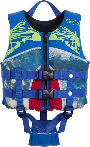 Vista 8 de Boglia Chaleco de natación para niños, chaqueta flotante para niños y niñas 20-30-40-50-60-70-80 libras, 1-9 años, cremallera, cinturones