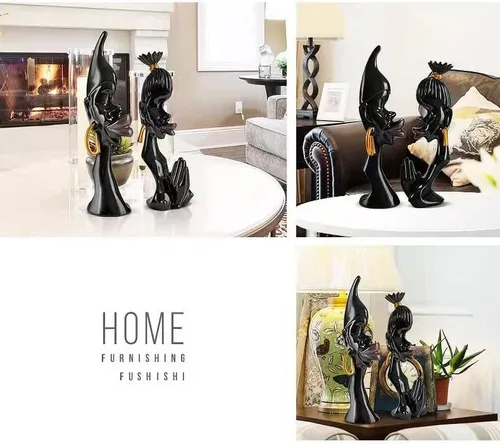 Vista 4 de Estatuas africanas de pareja negra para decoración del hogar, figuras africanas, escultura de arte abstracto, decoración de personalidad, estatuas