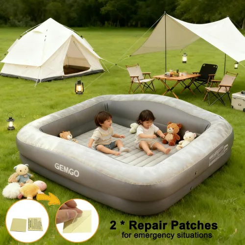 Vista 6 de Cama inflable de viaje portátil de 67 pulgadas para niños con 4 lados de seguridad, colchón de aire ligero para niños con bomba de alta velocidad