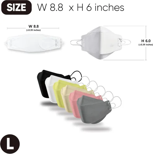 Vista 4 de BOTN 10 máscaras faciales grandes negras KF94 protectoras y de seguridad para adultos, filtro de 4 capas y diseño 3D, correa ajustable, calidad