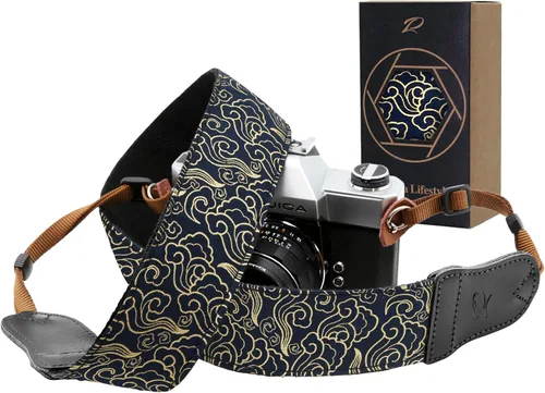 Vista 20 de Padwa Lifestyle Helios Moon God - Correa para cámara de 2 pulgadas, doble capa, extremos de piel vacuna, correas de cámara para fotógrafos, tejido