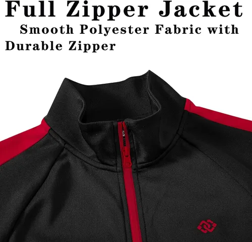 Vista 4 de MoFiz Conjunto deportivo para hombre, conjunto deportivo de 2 piezas para correr, casual, calentamiento, cremallera completa, para correr, deportes
